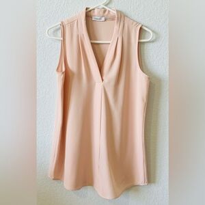 Calvin Klein Blush Pink Sleeveless Blouse Draped V-Neck No Size Tag